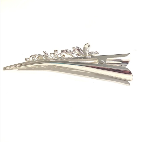 Updo Alligator Hair Clip Silver Tone Pink Fuchsia Flower - Picture 4 of 4